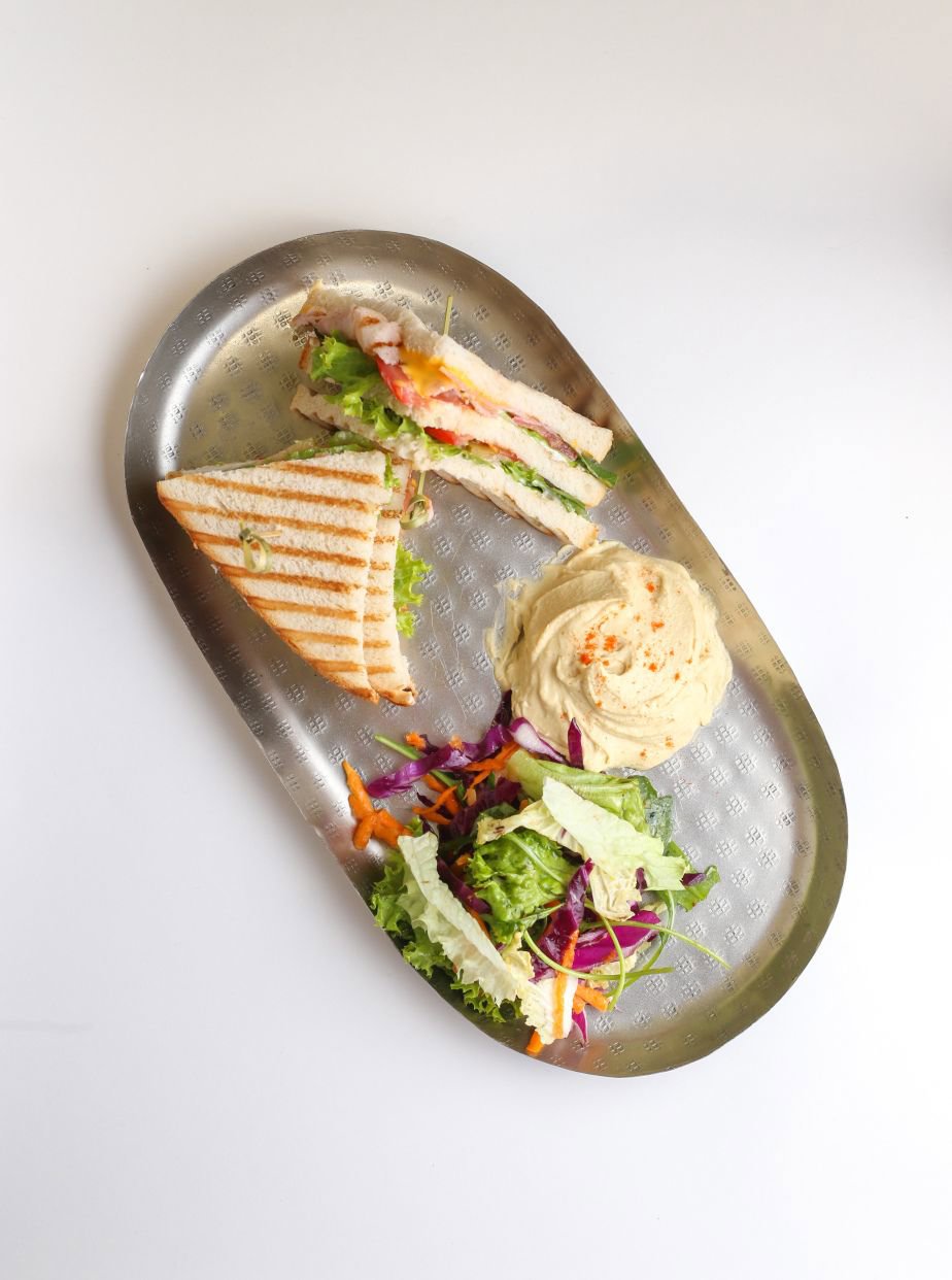 Club Sandwich and Hummus